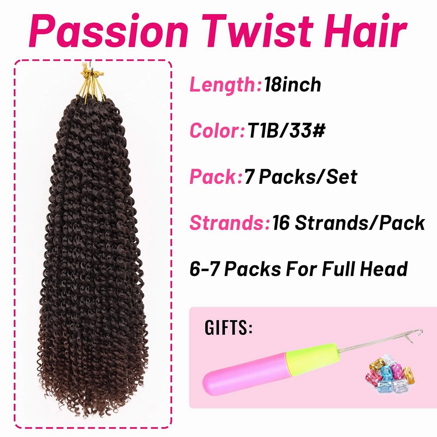 Dorsanee Ombre Chocolate Brown Passion Twist Hair 18 Inch 7 Packs Water Wave Crochet Hair Long Bohemian Curly Braiding Hair for Butterfly Locs, Faux Locs, Boho Style Spring Twist Crochet Braids (T33#)