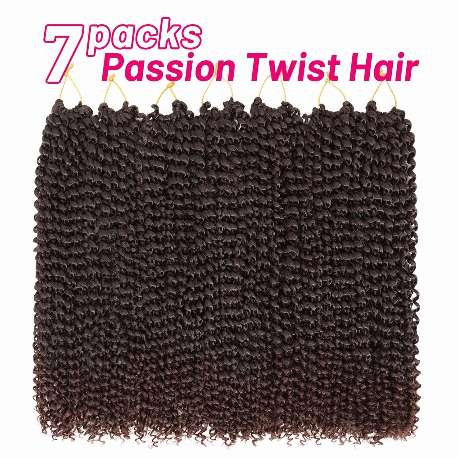 Dorsanee Ombre Chocolate Brown Passion Twist Hair 18 Inch 7 Packs Water Wave Crochet Hair Long Bohemian Curly Braiding Hair for Butterfly Locs, Faux Locs, Boho Style Spring Twist Crochet Braids (T33#)