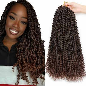 Dorsanee Ombre Chocolate Brown Passion Twist Hair 18 Inch 7 Packs Water Wave Crochet Hair Long Bohemian Curly Braiding Hair for Butterfly Locs, Faux Locs, Boho Style Spring Twist Crochet Braids (T33#)