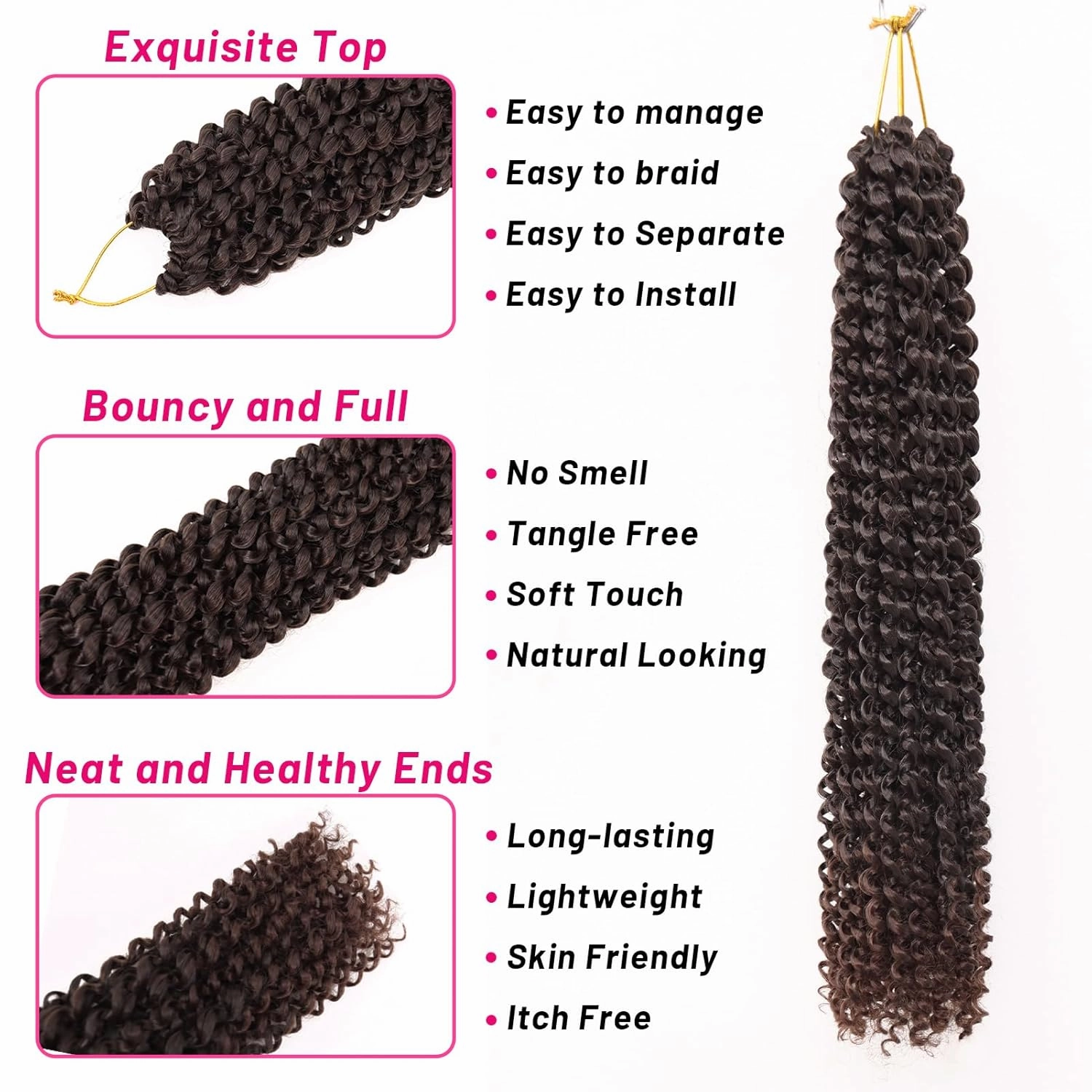 Dorsanee Ombre Chocolate Brown Passion Twist Hair 18 Inch 7 Packs Water Wave Crochet Hair Long Bohemian Curly Braiding Hair for Butterfly Locs, Faux Locs, Boho Style Spring Twist Crochet Braids (T33#)