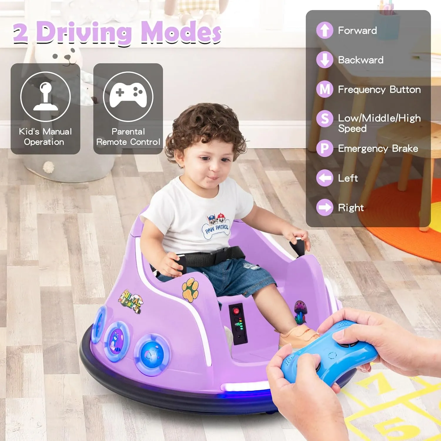 DORTALA Toddler Bumper Car, 12V Kids Electric Bumper Car with Remote Control, 360 Degree Spin, Flashing LED Light & Music, Baby Ride on Toys 3-8 Years Old, Gift for Boys Girls, Purple