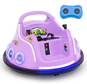 DORTALA Toddler Bumper Car, 12V Kids Electric Bumper Car with Remote Control, 360 Degree Spin, Flashing LED Light & Music, Baby Ride on Toys 3-8 Years Old, Gift for Boys Girls, Purple