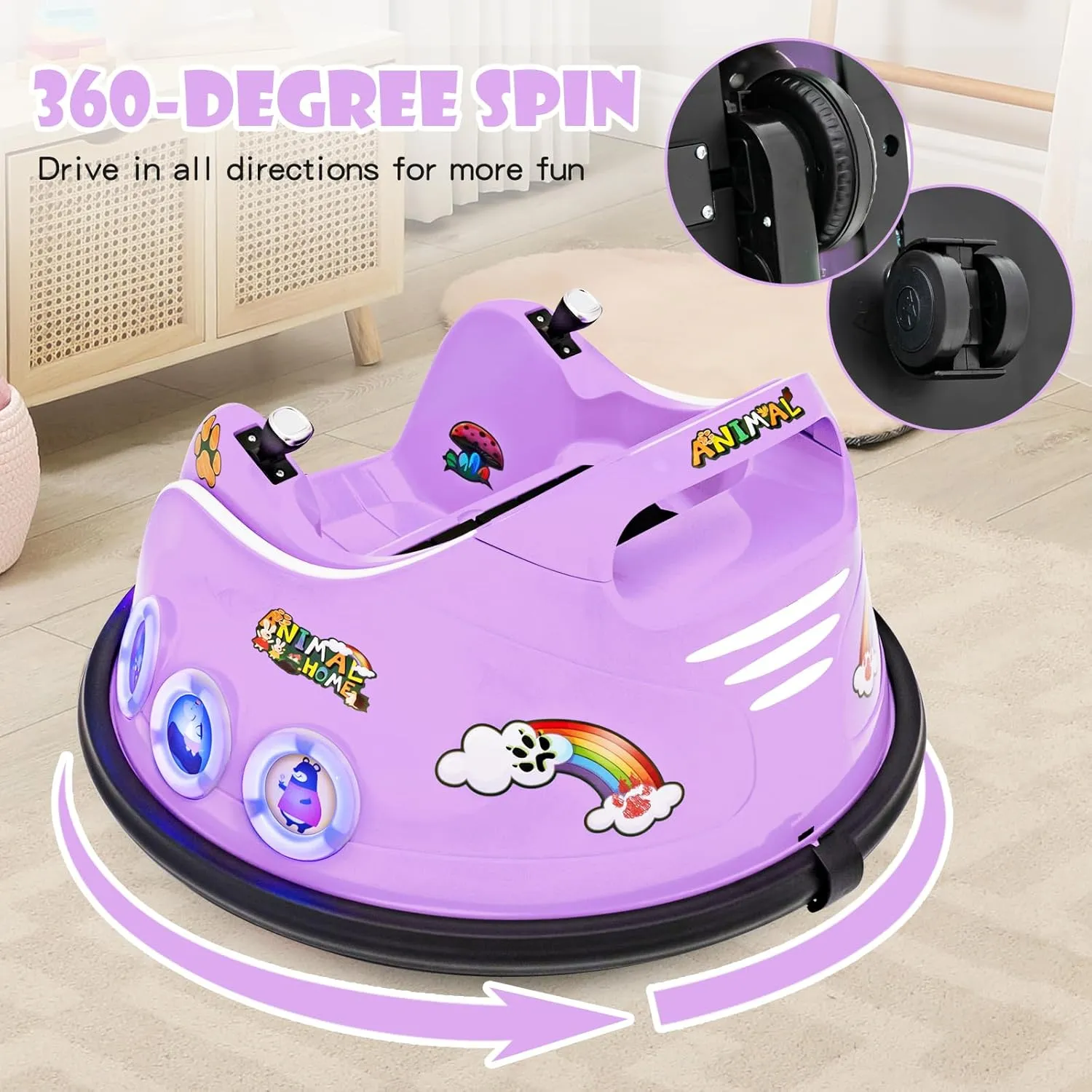 DORTALA Toddler Bumper Car, 12V Kids Electric Bumper Car with Remote Control, 360 Degree Spin, Flashing LED Light & Music, Baby Ride on Toys 3-8 Years Old, Gift for Boys Girls, Purple