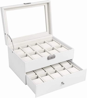 Double-Layer Watch Storage Display Box Vintage Jewelry Watch Collection Box Made of Pure Solid Wood. The Table Pillow can be Detachable. Glass sunroof with Lock. 20 Watch Position Watch Storage Box