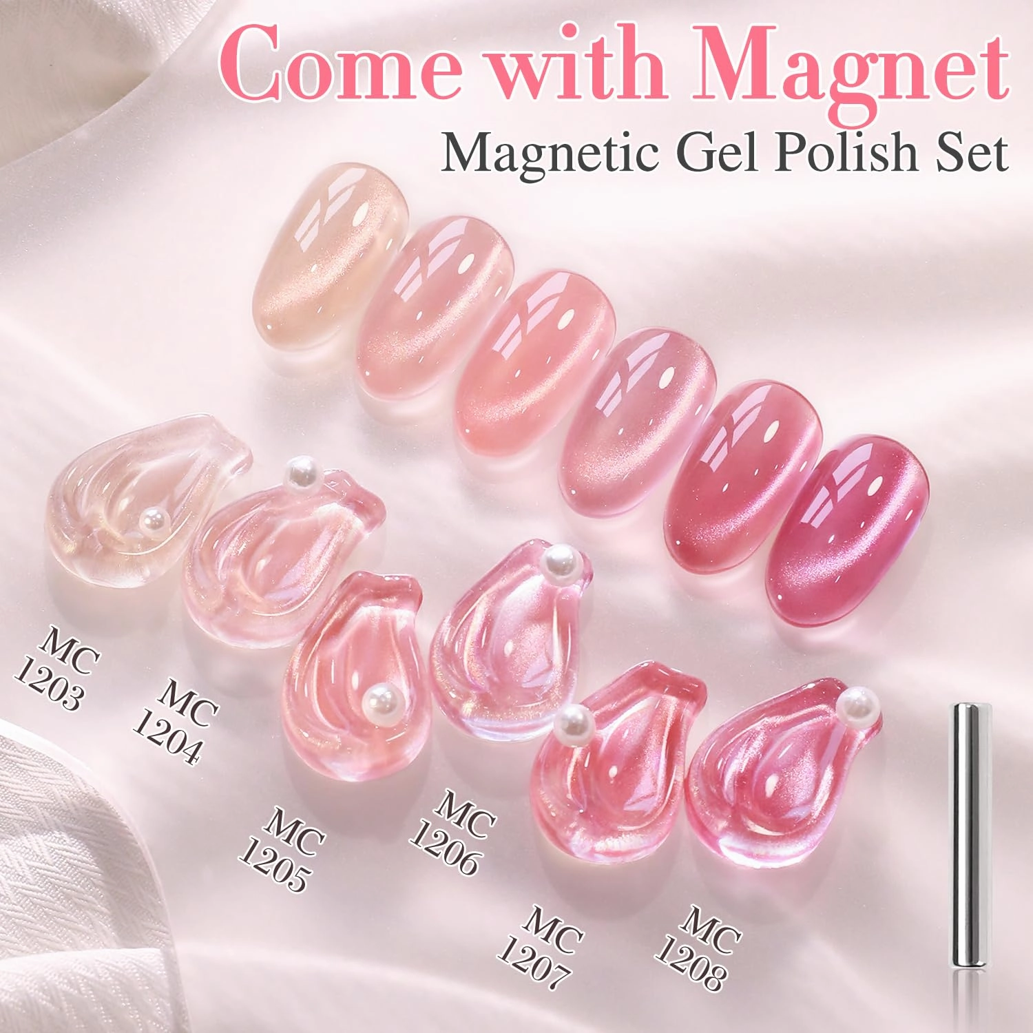 Double Rhythm Cat Eye Gel Nail Polish Set of 6 Same Color Same Bottle 0.5 Oz Shimmer Glitter with Magnet Holographic Reflective Magnetic UV Nail Polish Kit at Home (Glass Nude Pink Rose-T6-45)