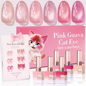 Double Rhythm Cat Eye Gel Nail Polish Set of 6 Same Color Same Bottle 0.5 Oz Shimmer Glitter with Magnet Holographic Reflective Magnetic UV Nail Polish Kit at Home (Glass Nude Pink Rose-T6-45)