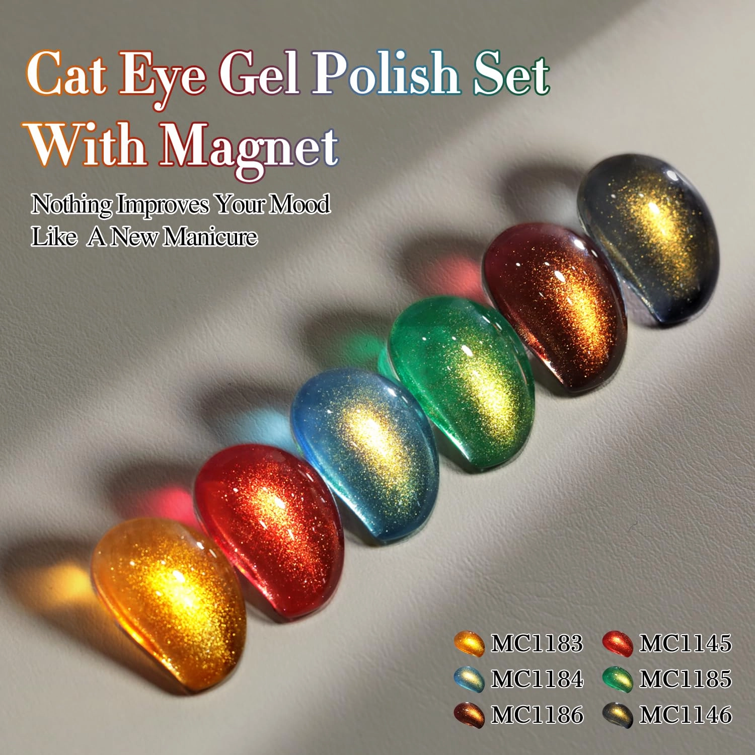Double Rhythm Cat Eye Gel Nail Polish Set of 6 Same Color Same Bottle 0.5 Oz Shimmer Glitter with Magnet Holographic Reflective Magnetic UV Polish Kit (Golden Black Brown Red Blue Green-T6-33)