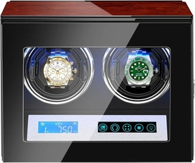 Double Watch Winder for Automatic Watches with Super Quiet Motor LCD Touch Screen LED Illumination Adjustable Watch Pillow Fit Lady and Man Watches Piano Paint Exterior (2 0)