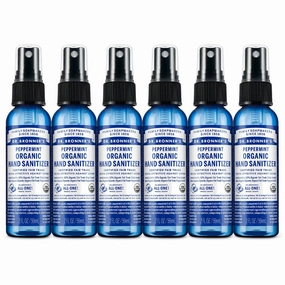 Dr. Bronner's Organic Hand Sanitizer Spray Variety Pack Travel Size Bulk, Simple & Effective Formula, Scented, No Harsh Chemicals - Peppermint, 2oz (6-Pack)