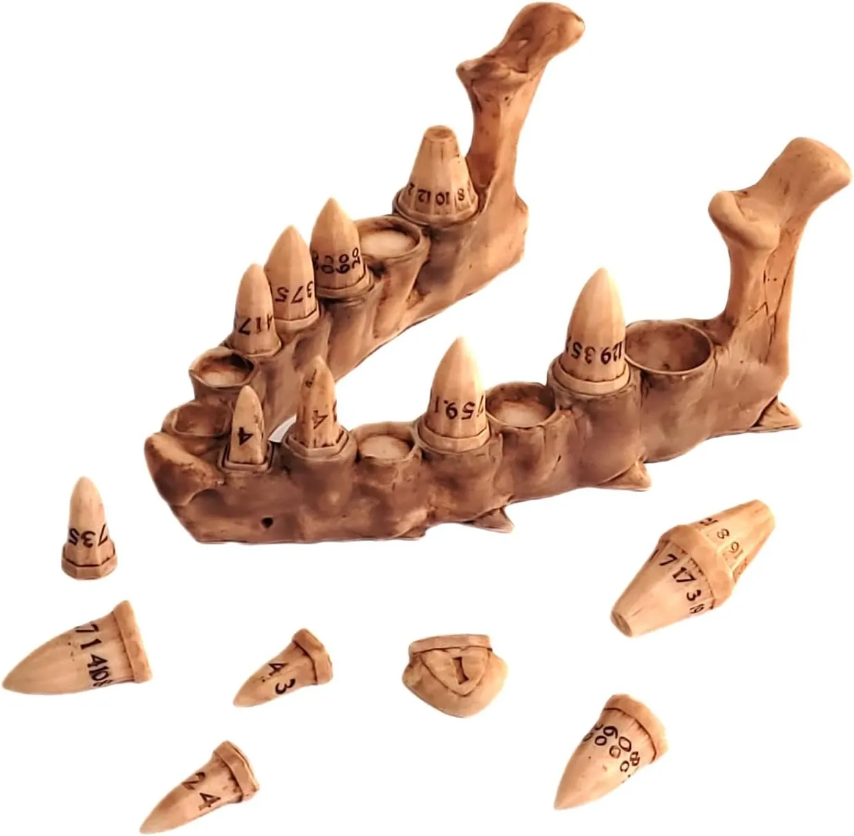 Dragon Fang Dice Set with Jawbone Stand Dungeons and Dragons (Painted)