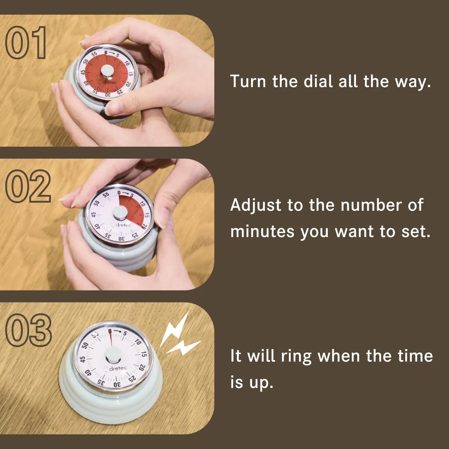 Dretec Vintage Mechanical Magnetic Countdown Timer - 60-Minute Wind-Up Timer for Cooking, Baking, Classroom, Fitness, and Teaching