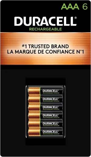 Duracell Rechargeable AAA Batteries, 6 Count (Pack of 1) Triple A Battery for Long-lasting Power, All-Purpose Pre-Charged Battery for Household and Business Devices