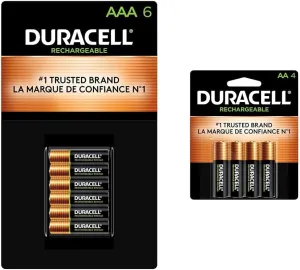 DURACELL Rechargeable AAA Batteries, 6 Count Pack, Triple A Battery & Rechargeable AA Batteries, 4 Count Pack, Double A Battery