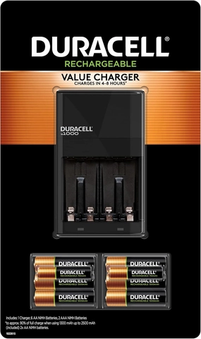 Duracell Ion Speed 1000 Charger for Rechargeable AA and AAA Batteries, Includes 6 AA and 2 AAA Pre-Charged Batteries for Household and Business