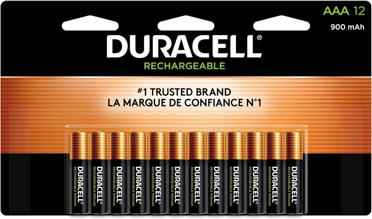 Duracell Rechargeable AAA Batteries, 12 Count Pack, Triple A Battery for Long-lasting Power, All-Purpose Pre-Charged Battery for Household and Business Devices