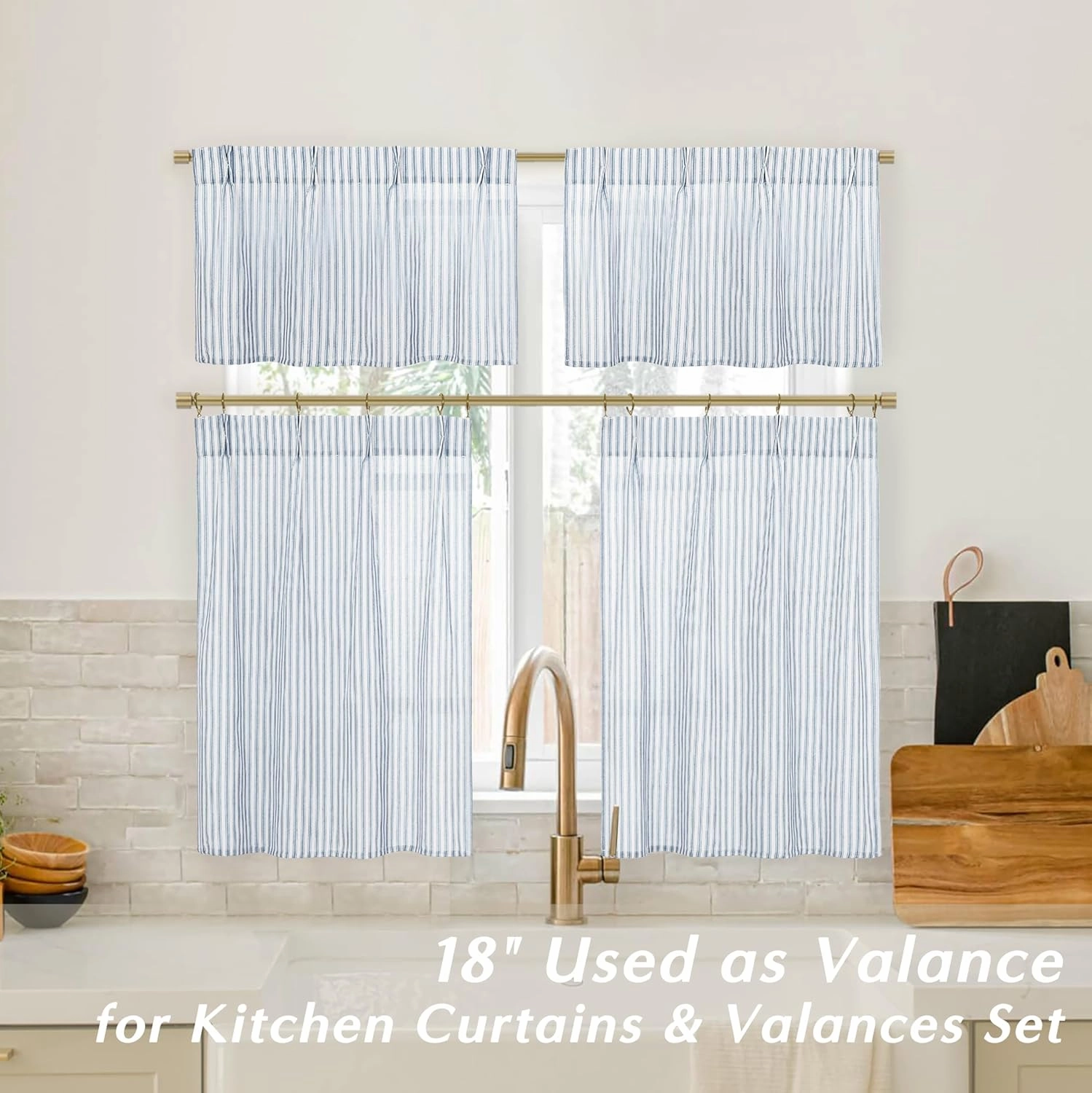 Dusty Blue Curtains for Kitchen,Pinch Pleated Coastal Slate Blue Pattern Curtains for Bathroom 24 Inch Length