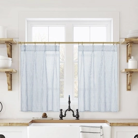 Dusty Blue Curtains for Kitchen,Pinch Pleated Coastal Slate Blue Pattern Curtains for Bathroom 24 Inch Length