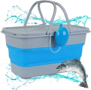 DYK&NX Collapsible Fishing Bucket, Foldable Fish Bucket, Rechargeable Air Pump, Live Fish and Bait Container Outdoor Camping Fishing Bag and Fish Protection Bucket
