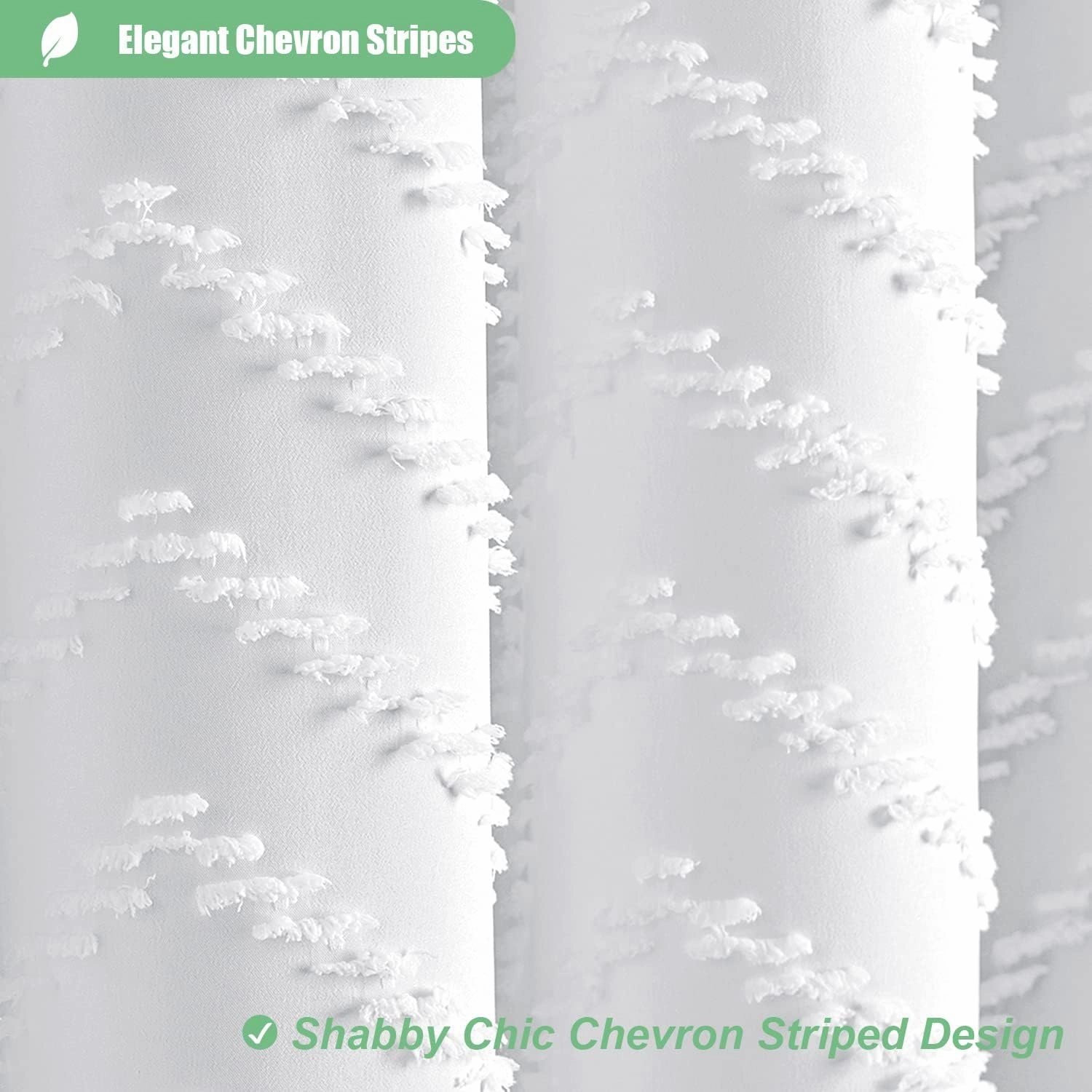 Dynamene Extra Long Shower Curtains, 96 Inches Long Boho Tufted Chevron Striped Fabric Shower Curtains for Bathroom, Tall Minimalist Waterproof Cloth Shower Curtain Set with 12 Hook, White, 72x96