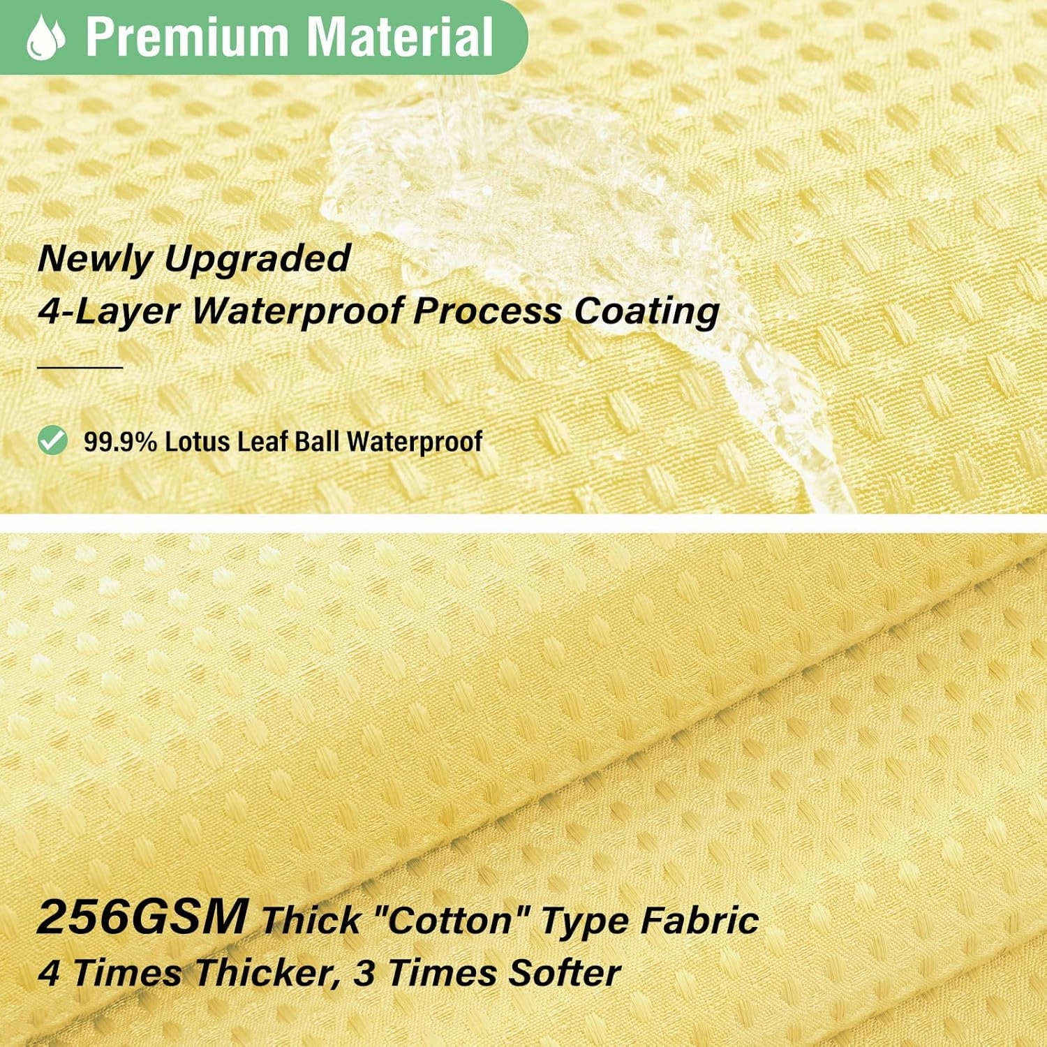 Dynamene Yellow Fabric Shower Curtain - Waffle Weave Textured Heavy Duty Cloth Shower Curtains for Bathroom, 256GSM Hotel Luxury Weighted Bath Curtain Set with 12 Hooks,72x72, Yellow