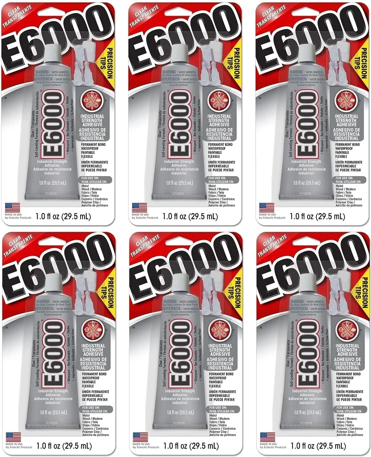 E6000 Industrial Adhesive Medium Viscosity Clear Precision Tip 1 oz (Pack of 6)