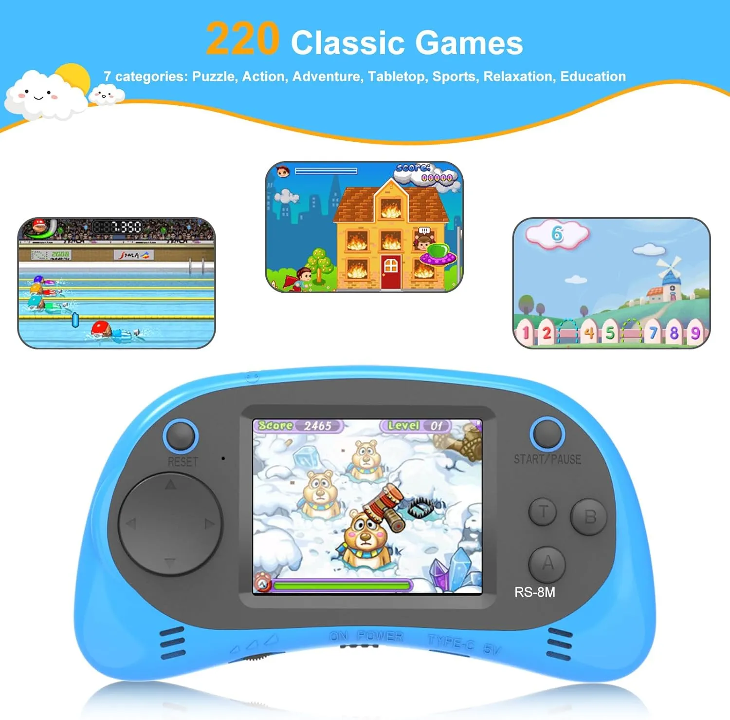 EASEGMER Kids Learning Game Console - 220 Educational Games for Ages 3-10, 2.5" HD Screen with Travel Case, Rechargeable & Durable, Perfect for Boys and Girls