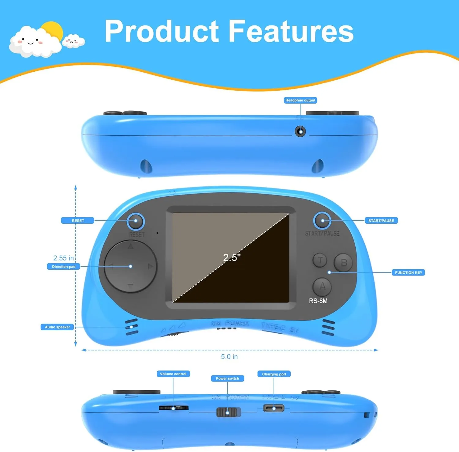 EASEGMER Kids Learning Game Console - 220 Educational Games for Ages 3-10, 2.5" HD Screen with Travel Case, Rechargeable & Durable, Perfect for Boys and Girls