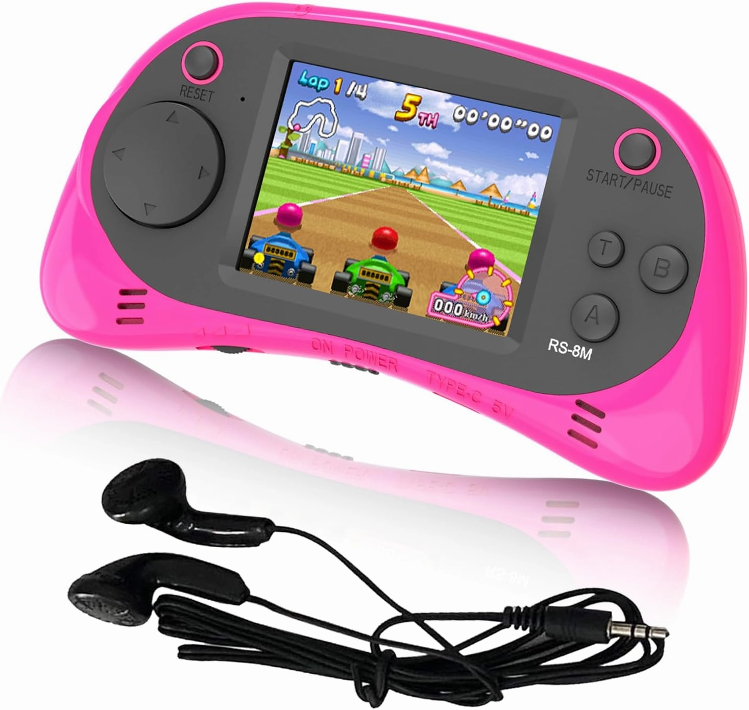 EASEGMER 16 Bit Kids Handheld Games Built-in 220 HD Video Games, 2.5 Inch Portable Game Player with Headphones - Best Travel Electronic Toys for Kids Age 3-10 Years Old Children (Pink)