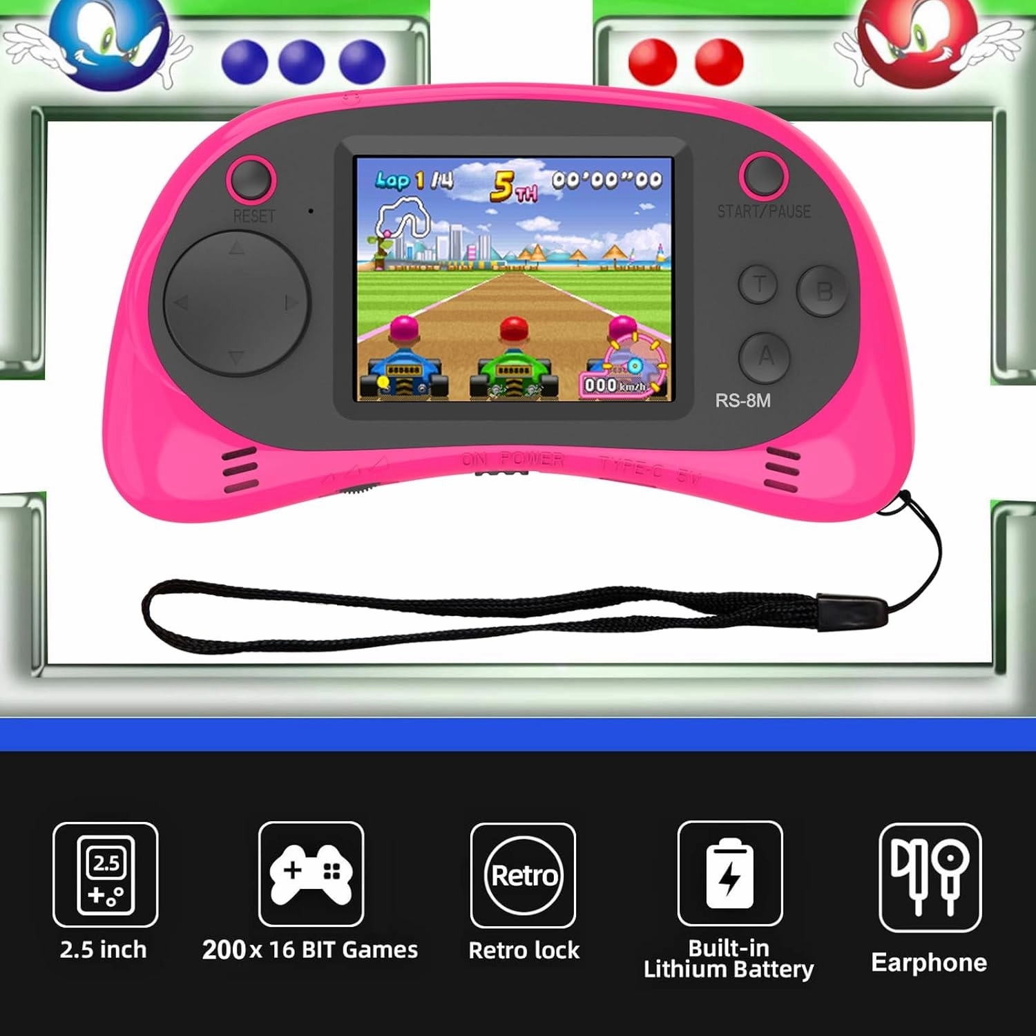 EASEGMER 16 Bit Kids Handheld Games Built-in 220 HD Video Games, 2.5 Inch Portable Game Player with Headphones - Best Travel Electronic Toys for Kids Age 3-10 Years Old Children (Pink)