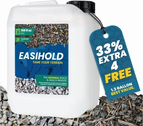Easihold Gravel Binder 1.3 Gallon – Max Rock Glue for Pea Gravel & Stones. Long-Lasting Mulch Glue for Landscaping – Non-Toxic, Ready-to-Use Gravel Lockdown for Paths, Patios & Garden Borders