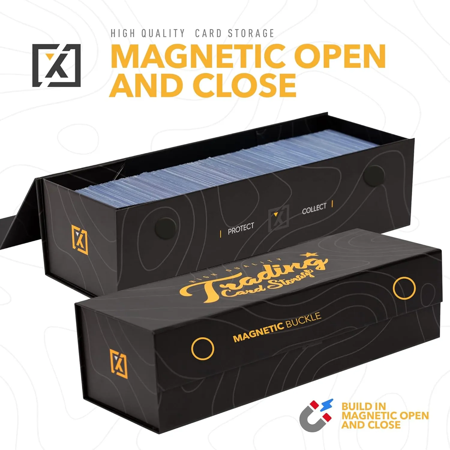 Easy Fold Trading Card Storage Box [1 PACK], Magnetic Lid, Comes with Labels | Fits 800 Cards, 200 Toploaders, 50 One Touch