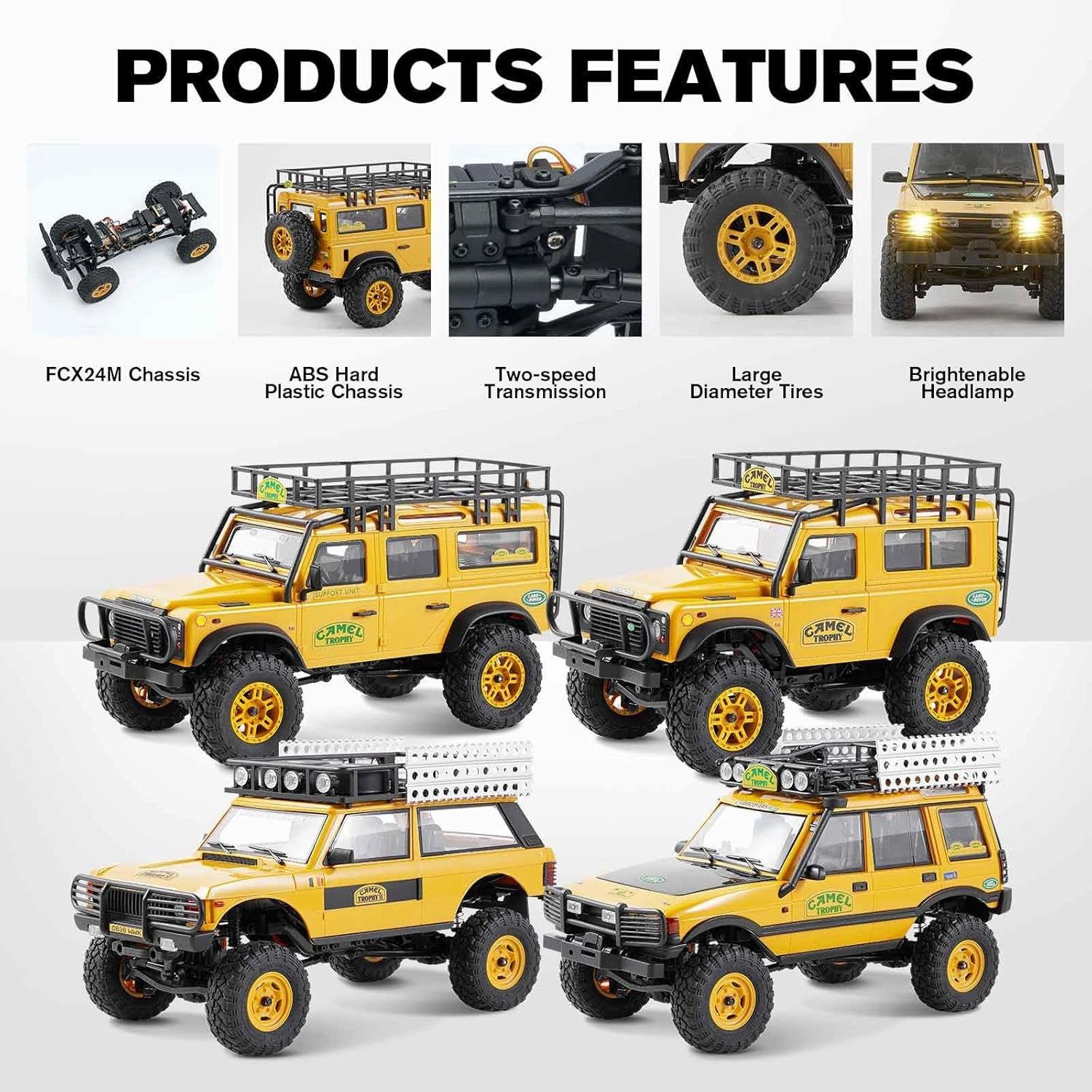 EAZYRC FMS 1/24 FCX24M RC Crawler RTR, Land Rover Series with Licensed, 1/24 RC Truck 4X4 Mini RC Truck with Lighting, 2.4Ghz Remote Control(Defender 90)
