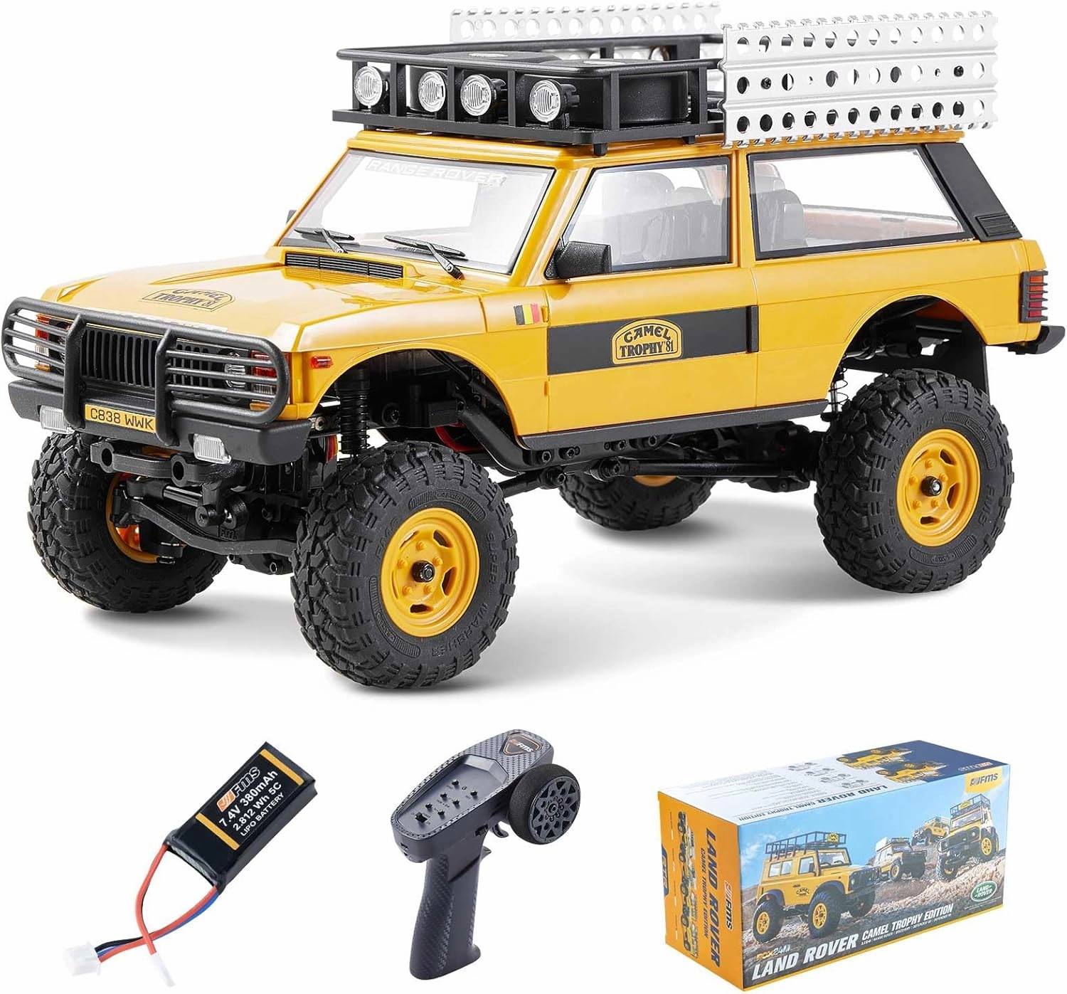 EAZYRC FMS 1/24 FCX24M RC Crawler RTR, Land Rover Series with Licensed, 1/24 RC Truck 4X4 Mini RC Truck with Lighting, 2.4Ghz Remote Control(Defender 90)