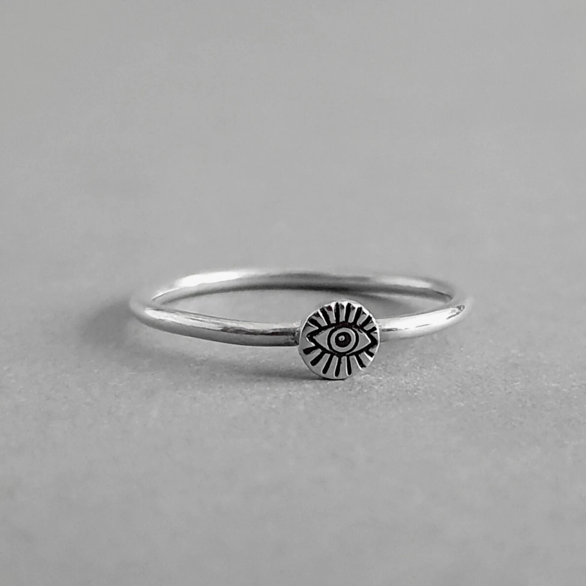 Eco-Silver Evil Eye Stamped Handcrafted Stacking Ring