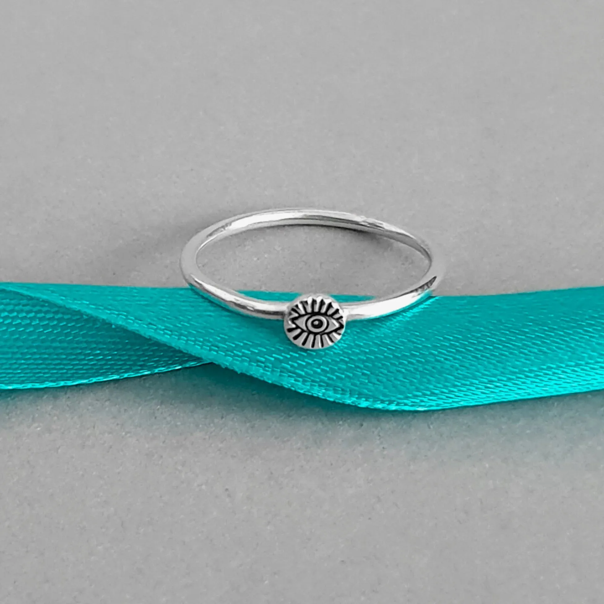 Eco-Silver Evil Eye Stamped Handcrafted Stacking Ring