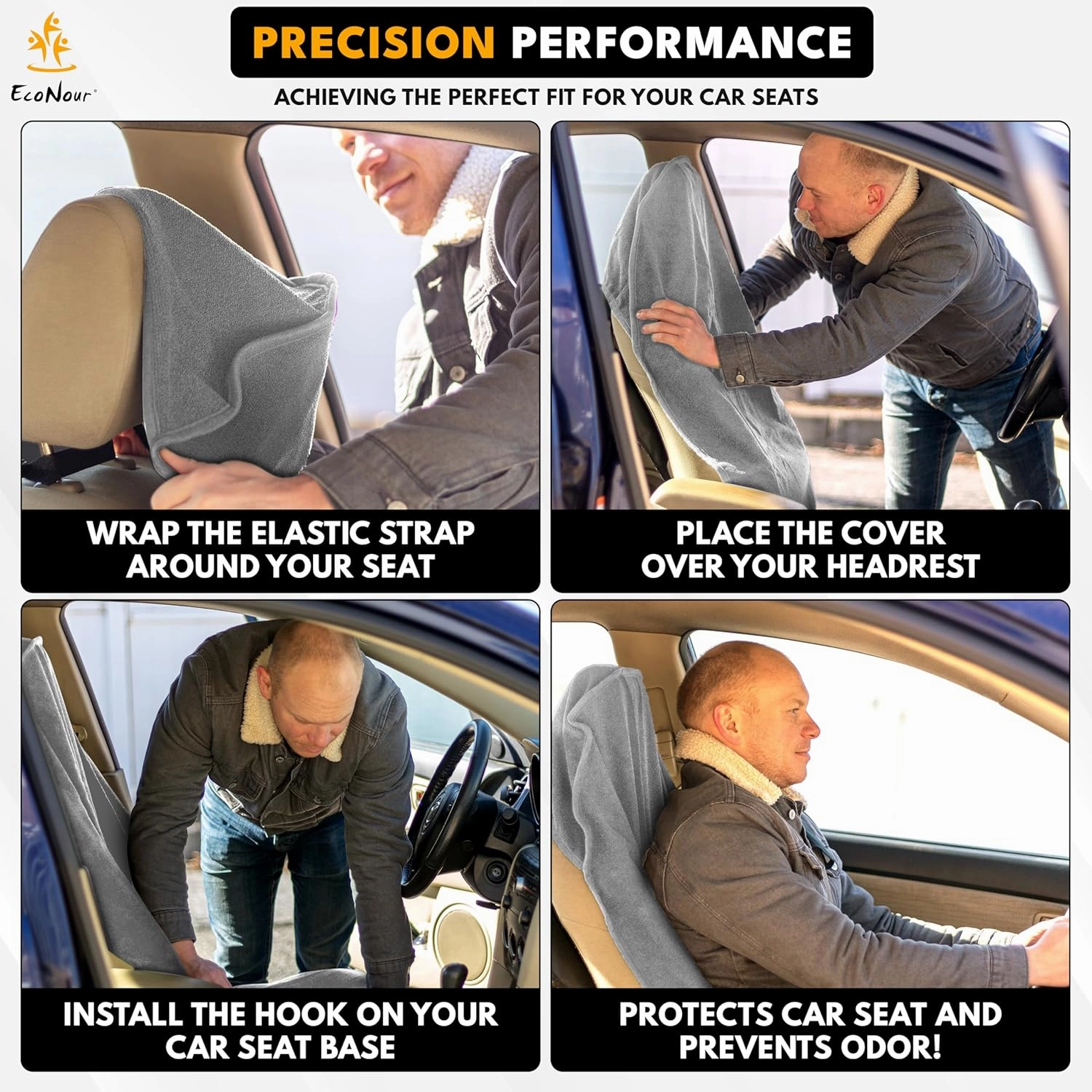 EcoNour Sweat Towel Car Seat Cover with Belt Shoulder Pad | Washable Car Seat Protector from Sweat, Food, Dirt, Gym, Swimming & Workout | Waterproof Seat Cover for Car, Truck, Van & SUV | Grey