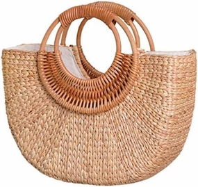 Eforcase Women Straw Bag Large Woven Bag Round Handle Ring Tote Purse Retro Handbags Summer Beach Bag