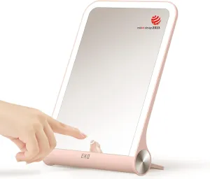 EKO iMira 10.6" Foldable Travel Makeup Mirror with Light, Portable Vanity with Full LED, Touch Screen 3 Brightness Dimmable Lighting, Rechargeable Compact, Travel Essential (Pink)