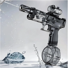 Electric Water Gun with Muzzle Flash, High Capacity Powered Water Gun, 28-32 FT Range Automatic Water Toys Summer Outdoor Pool, Rechargeable Battle Water Games Gun for Kids Adults
