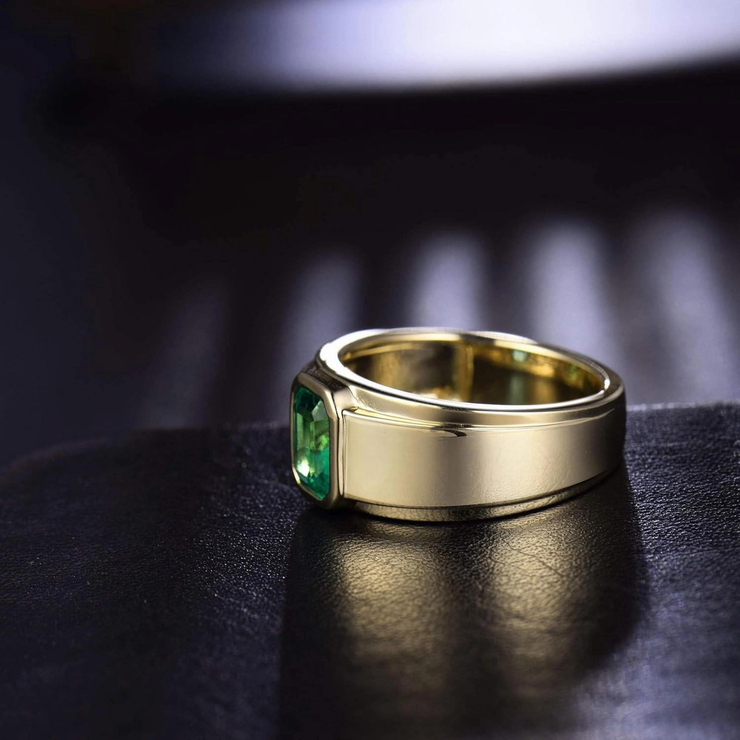 Emerald Ring For Men, 14K Yellow Gold Rings - Emerald Green Ring with Diamond, Natural Green Emerald Rings & Real Diamond Gemstone Rings For Couple Engagement Ring