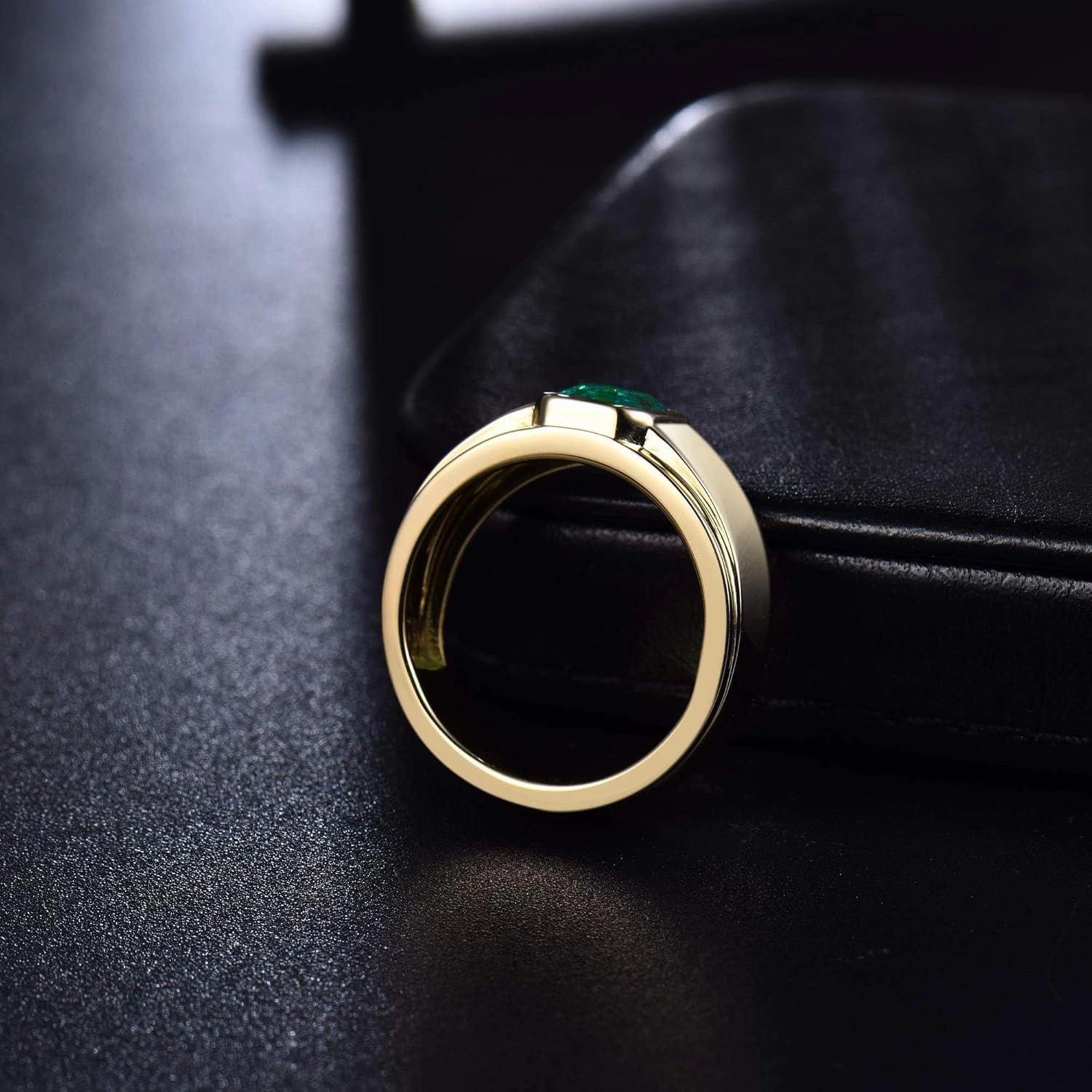 Emerald Ring For Men, 14K Yellow Gold Rings - Emerald Green Ring with Diamond, Natural Green Emerald Rings & Real Diamond Gemstone Rings For Couple Engagement Ring