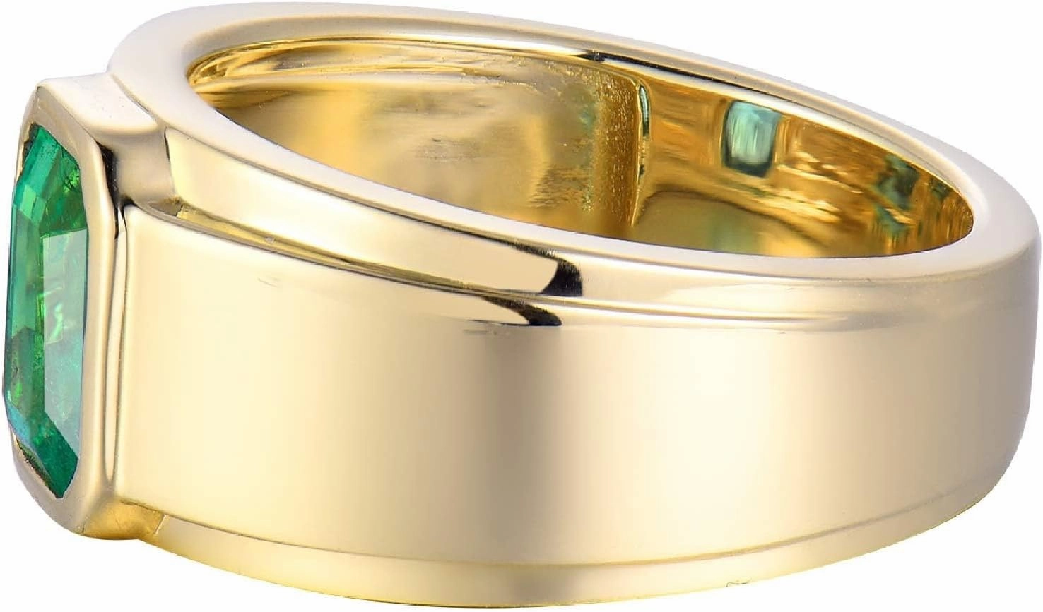 Emerald Ring For Men, 14K Yellow Gold Rings - Emerald Green Ring with Diamond, Natural Green Emerald Rings & Real Diamond Gemstone Rings For Couple Engagement Ring