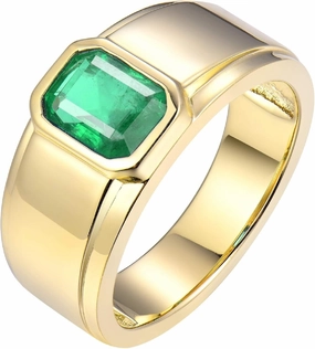 Emerald Ring For Men, 14K Yellow Gold Rings - Emerald Green Ring with Diamond, Natural Green Emerald Rings & Real Diamond Gemstone Rings For Couple Engagement Ring