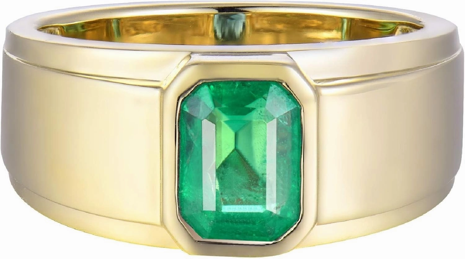 Emerald Ring For Men, 14K Yellow Gold Rings - Emerald Green Ring with Diamond, Natural Green Emerald Rings & Real Diamond Gemstone Rings For Couple Engagement Ring