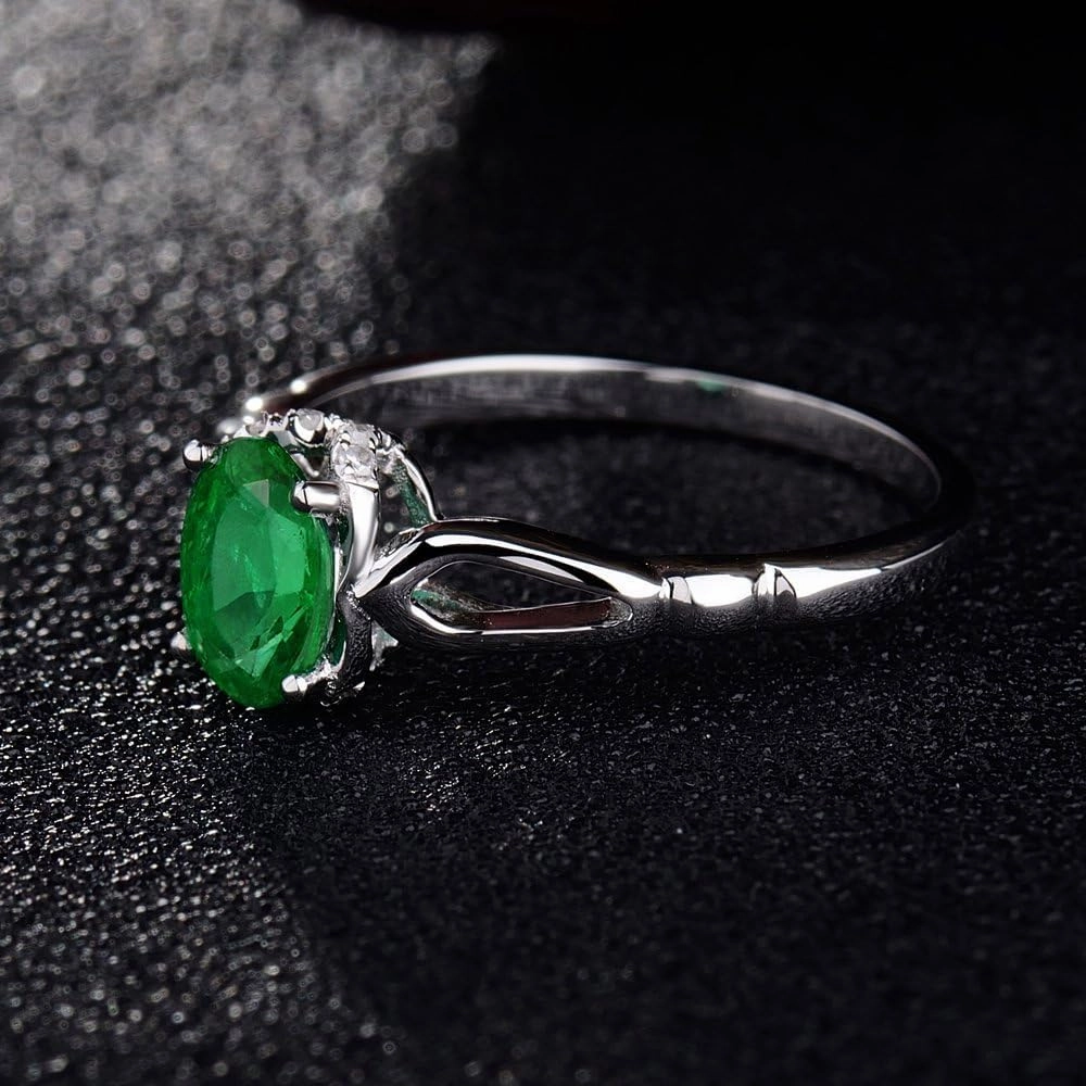 Emerald Ring For Women, 14K White Gold Rings - Emerald Rings with Diamond, Natural Oval 5x7mm Columbia Emerald Green Ring & Real Diamond Gemstone Rings For Couple Engagement Ring