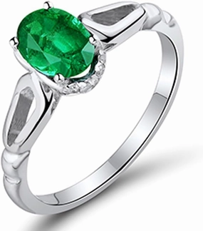 Emerald Ring For Women, 14K White Gold Rings - Emerald Rings with Diamond, Natural Oval 5x7mm Columbia Emerald Green Ring & Real Diamond Gemstone Rings For Couple Engagement Ring