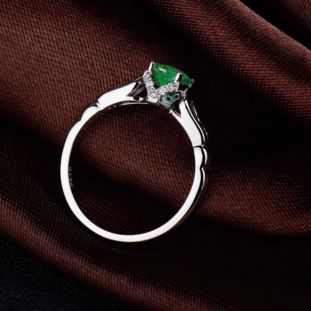 Emerald Ring For Women, 14K White Gold Rings - Emerald Rings with Diamond, Natural Oval 5x7mm Columbia Emerald Green Ring & Real Diamond Gemstone Rings For Couple Engagement Ring