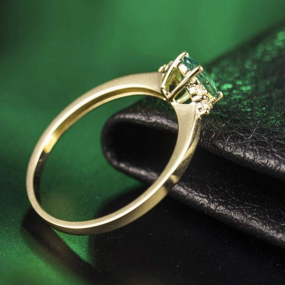 Emerald Ring For Women, 14K Yellow Gold Rings - Emerald and Diamond Ring, Natural Columbia Green Emerald Ring & Real Diamond Gemstone Rings For Couple Engagement Ring