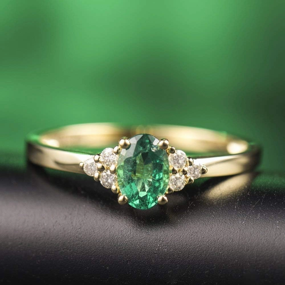 Emerald Ring For Women, 14K Yellow Gold Rings - Emerald and Diamond Ring, Natural Columbia Green Emerald Ring & Real Diamond Gemstone Rings For Couple Engagement Ring