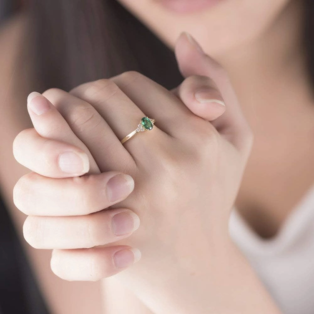 Emerald Ring For Women, 14K Yellow Gold Rings - Emerald and Diamond Ring, Natural Columbia Green Emerald Ring & Real Diamond Gemstone Rings For Couple Engagement Ring